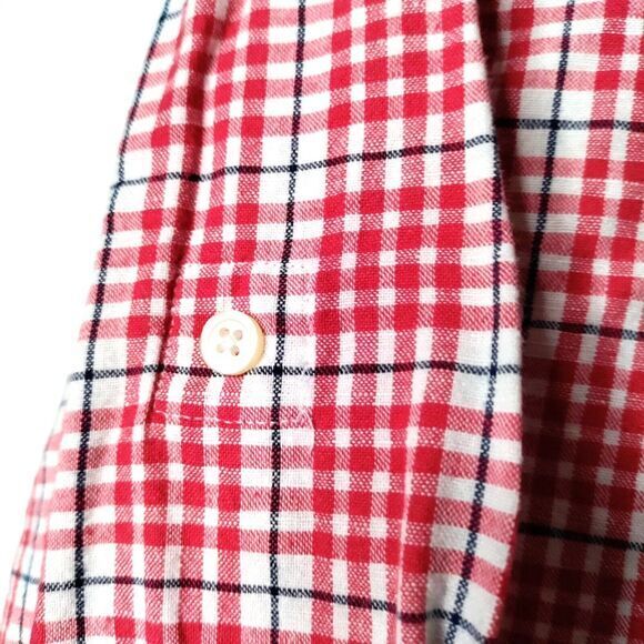 Banana Republic Men M Red Gingham Check DENIM Roll Tab Long Sleeve Button Retro - Picture 4 of 7